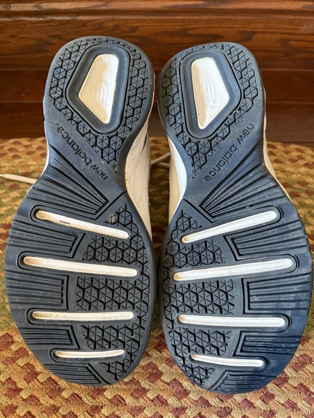 New Balance White and Navy Athletic Sneakers - Picture 3 of 9
